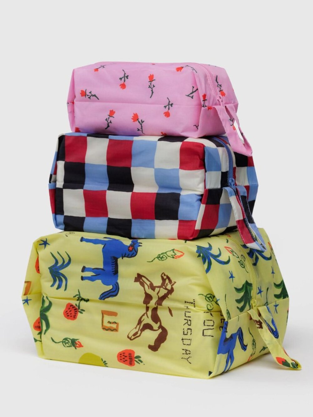 NWT Baggu 3D Zip Set - Painted Prairie (Wildflower, Painted Check, Horse)